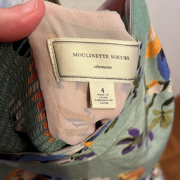 ANTHROPOLOGIE ~ Moulinette Soeurs 100% silk Floral Lined Dress with Smocked Back - Picture 6 of 12